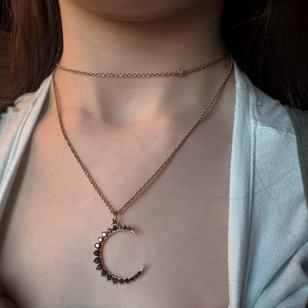 14k Gold and Black Diamond Moon Pendant - Picture 9 of 10